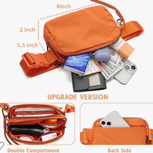 Fanny Packs Adjustable Strap, Bum Bag for Running Hiking Travel Workout (Orange) - Picture 3 of 8